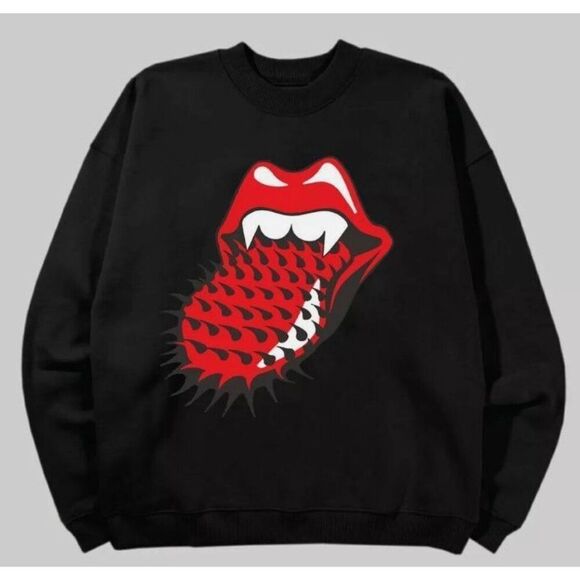 Rolling Stones Women's Size Small Black Spiked Tongue‎ Sweatshirt - Picture 1 of 3